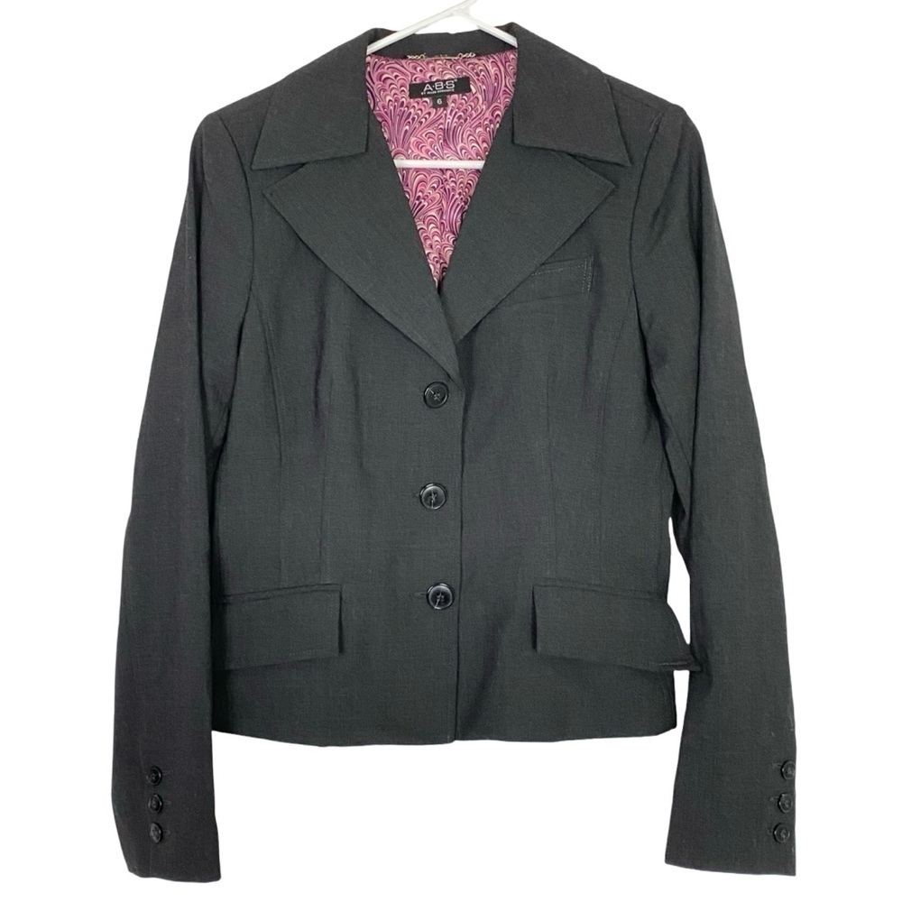 ABS Allen Schwartz Blazer Jacket Womens Size 6 Small Dark Gray Business Wear